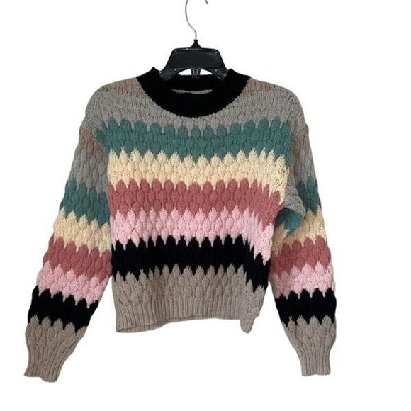 Strut & Bolt Womens Honeycomb Striped Pullover Sweater Gray Blue Size Small - Picture 2 of 8